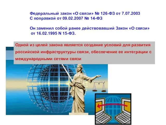 Федеральный закон «О связи» № 126-ФЗ от 7.07.2003 С поправкой от 09.02.2007