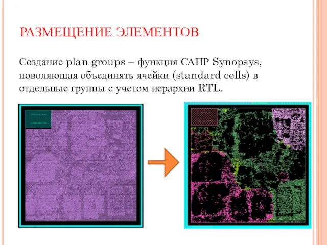 РАЗМЕЩЕНИЕ ЭЛЕМЕНТОВ Создание plan groups – функция САПР Synopsys, поволяющая объединять ячейки