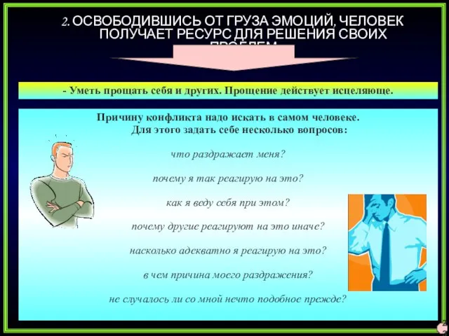 - Уметь прощать себя и других. Прощение действует исцеляюще. 2. ОСВОБОДИВШИСЬ ОТ