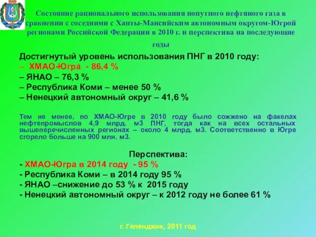 Состояние рационального использования попутного нефтяного газа в сравнении с соседними с Ханты-Мансийским