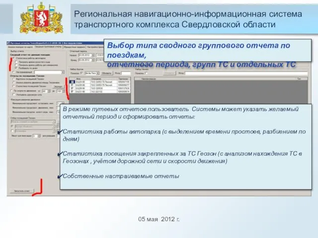 05 мая 2012 г. Региональная навигационно-информационная система транспортного комплекса Свердловской области Выбор