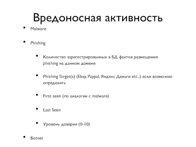 Вредоносная активность Malware Phishing Количество зарегестрированных в БД фактов размещения phishing на