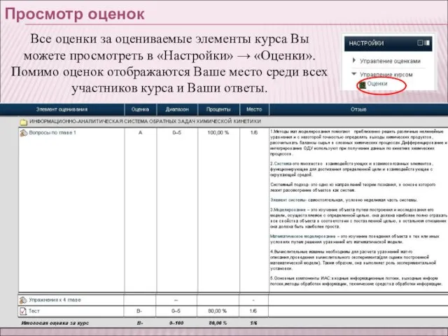 Просмотр оценок Все оценки за оцениваемые элементы курса Вы можете просмотреть в