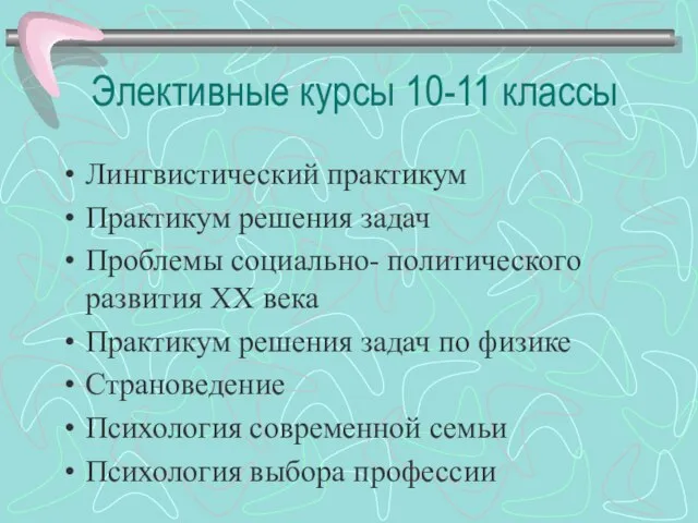 Элективные курсы 10-11 классы Лингвистический практикум Практикум решения задач Проблемы социально- политического