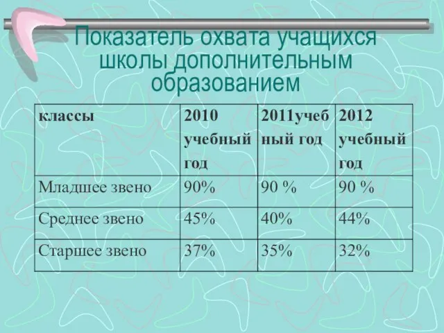 Показатель охвата учащихся школы дополнительным образованием