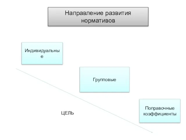 Направление развития нормативов Индивидуальные Групповые Поправочные коэффициенты ЦЕЛЬ