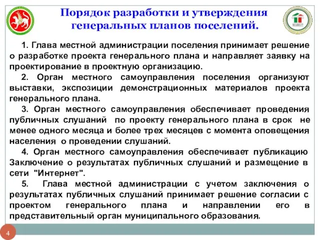 Порядок разработки и утверждения генеральных планов поселений. 1. Глава местной администрации поселения