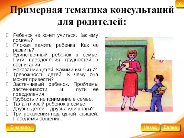 Примерная тематика консультаций для родителей: Ребенок не хочет учиться. Как ему помочь?