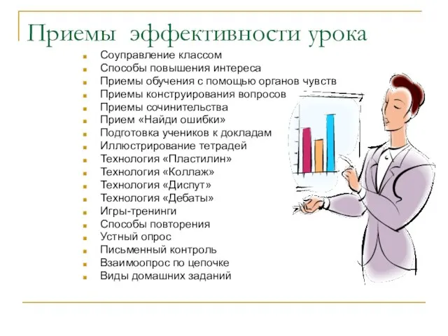 Приемы эффективности урока Соуправление классом Способы повышения интереса Приемы обучения с помощью