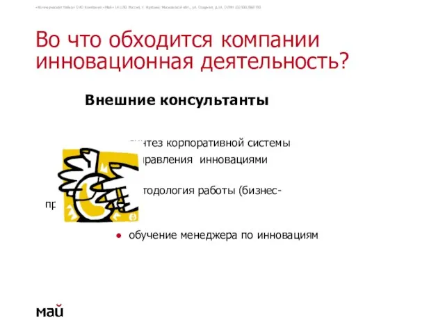 Во что обходится компании инновационная деятельность? Внешние консультанты ● синтез корпоративной системы