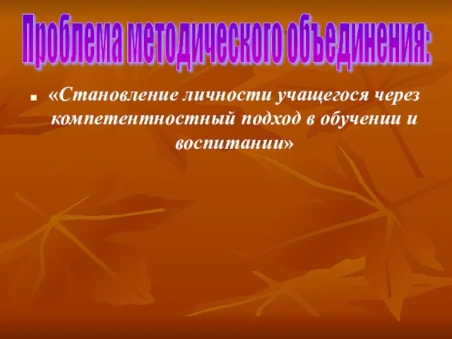 «Становление личности учащегося через компетентностный подход в обучении и воспитании» Проблема методического объединения: