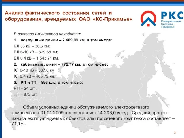 Анализ фактического состояния сетей и оборудования, арендуемых ОАО «КС-Прикамье». В составе имущества