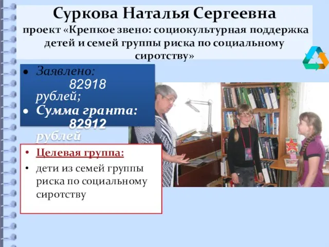 Суркова Наталья Сергеевна проект «Крепкое звено: социокультурная поддержка детей и семей группы