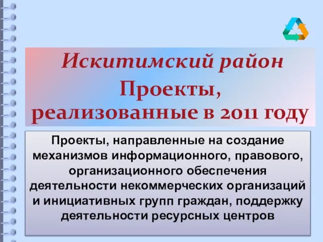 Искитимский район Проекты, реализованные в 2011 году Проекты, направленные на создание механизмов