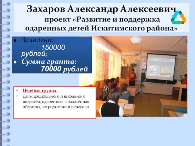 Захаров Александр Алексеевич проект «Развитие и поддержка одаренных детей Искитимского района» Заявлено: