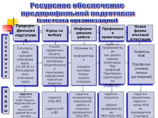 Предпро- фильная подготовка С о д е р ж а н и