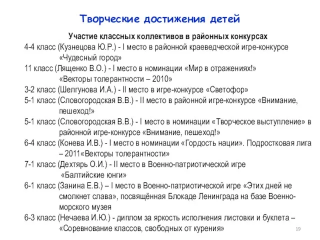 Творческие достижения детей Участие классных коллективов в районных конкурсах 4-4 класс (Кузнецова