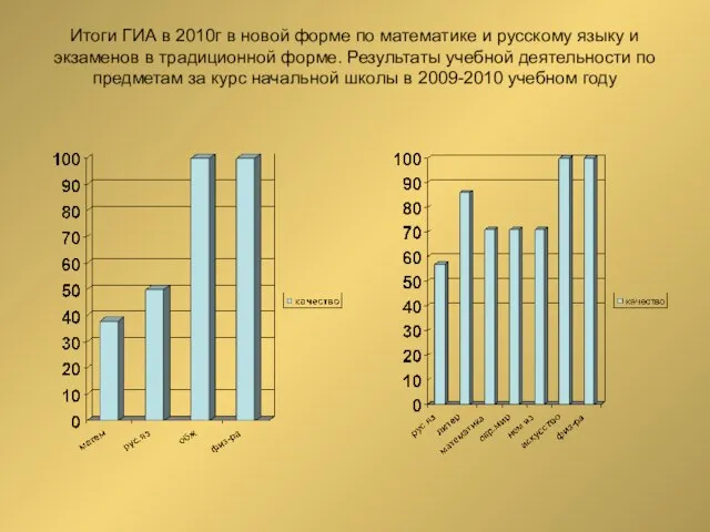 Итоги ГИА в 2010г в новой форме по математике и русскому языку