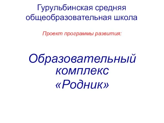 Гурульбинская средняя общеобразовательная школа Проект программы развития: Образовательный комплекс «Родник»