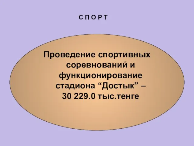 С П О Р Т Проведение спортивных соревнований и функционирование стадиона “Достык”