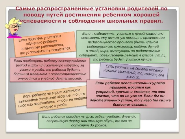 Самые распространенные установки родителей по поводу путей достижения ребенком хорошей успеваемости и