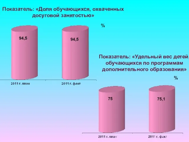 Показатель: «Доля обучающихся, охваченных досуговой занятостью» Показатель: «Удельный вес детей, обучающихся по