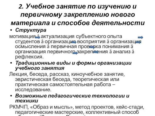 2. Учебное занятие по изучению и первичному закреплению нового материала и способов