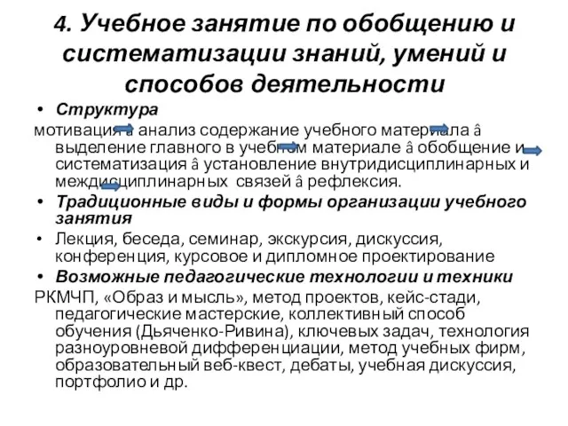 4. Учебное занятие по обобщению и систематизации знаний, умений и способов деятельности