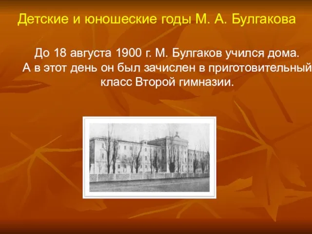 Детские и юношеские годы М. А. Булгакова До 18 августа 1900 г.