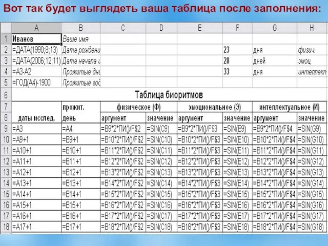 Вот так будет выглядеть ваша таблица после заполнения: