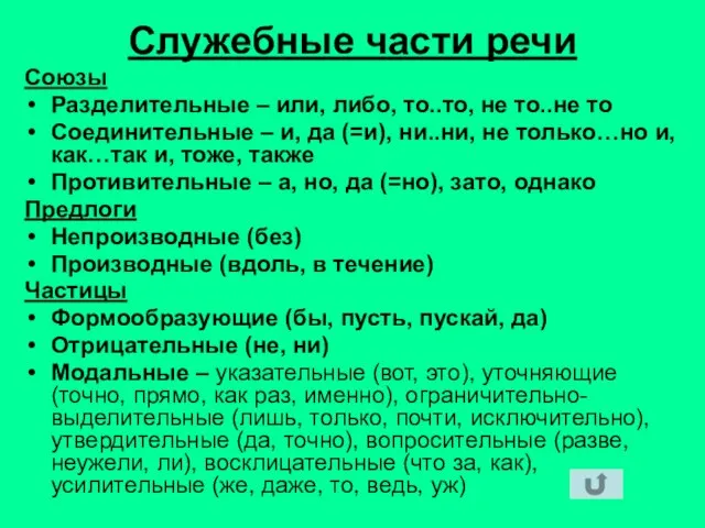 Служебные части речи Союзы Разделительные – или, либо, то..то, не то..не то