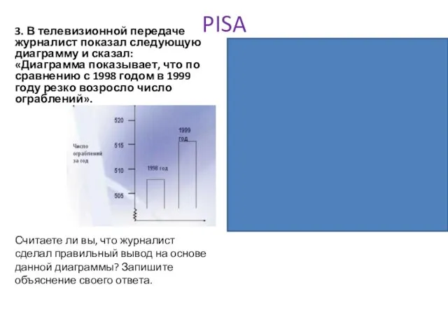 PISA 3. В телевизионной передаче журналист показал следующую диаграмму и сказал: «Диаграмма