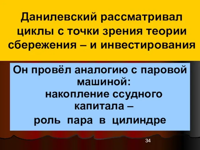 Данилевский рассматривал циклы с точки зрения теории сбережения – и инвестирования Он