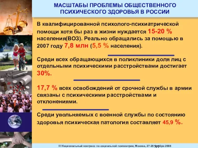 МАСШТАБЫ ПРОБЛЕМЫ ОБЩЕСТВЕННОГО ПСИХИЧЕСКОГО ЗДОРОВЬЯ В РОССИИ В квалифицированной психолого-психиатрической помощи хотя