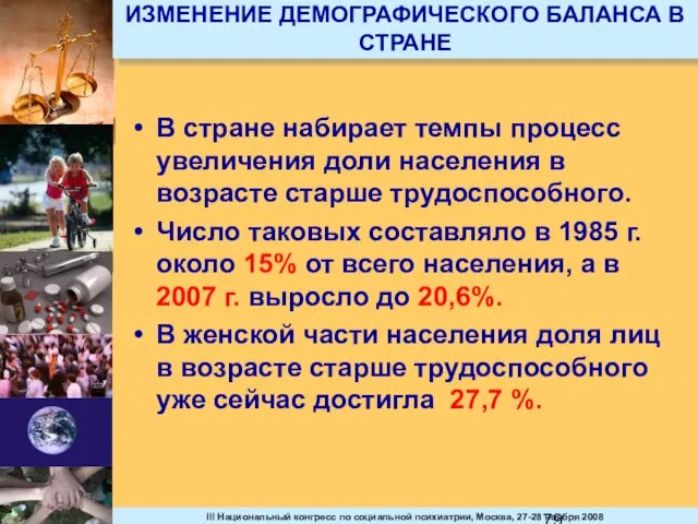 ИЗМЕНЕНИЕ ДЕМОГРАФИЧЕСКОГО БАЛАНСА В СТРАНЕ В стране набирает темпы процесс увеличения доли