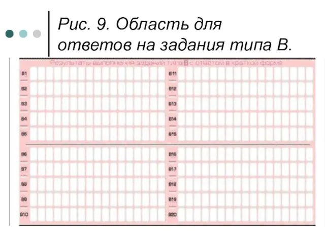 Рис. 9. Область для ответов на задания типа В.