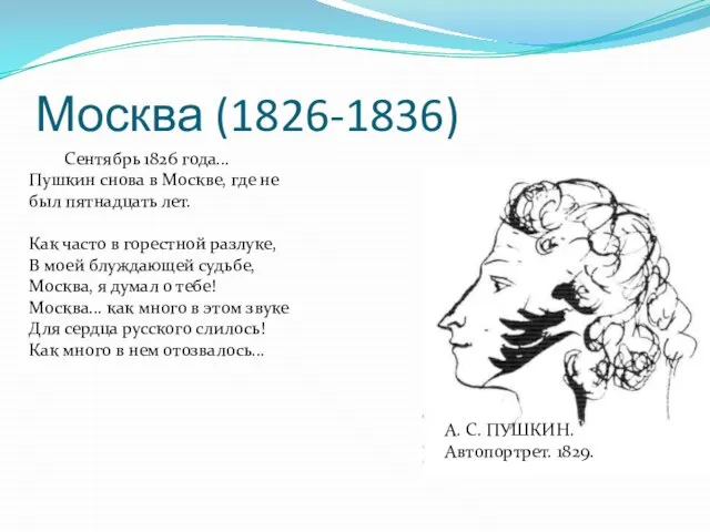 Москва (1826-1836) Сентябрь 1826 года... Пушкин снова в Москве, где не был