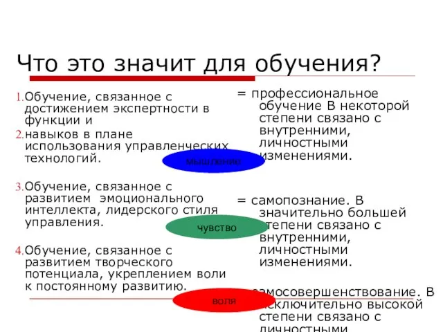 Что это значит для обучения? = профессиональное обучение В некоторой степени связано