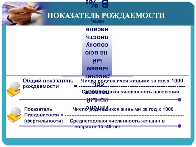 ПОКАЗАТЕЛЬ РОЖДАЕМОСТИ Интенсивный показатель, рассчитываемый на всю совокупность населения, В %0 Общий