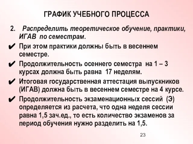 ГРАФИК УЧЕБНОГО ПРОЦЕССА Распределить теоретическое обучение, практики, ИГАВ по семестрам. При этом