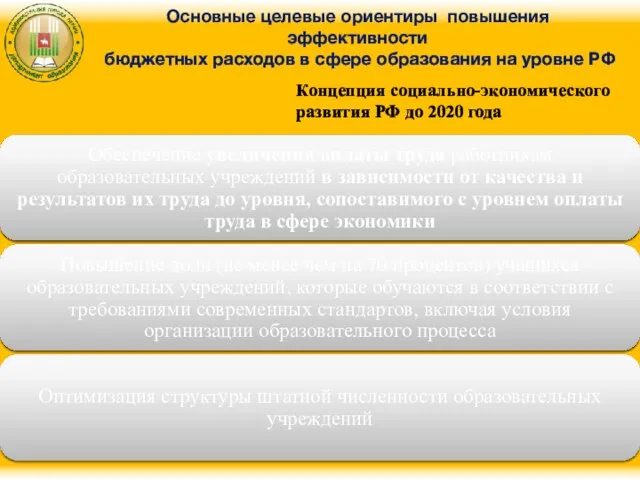 Основные целевые ориентиры повышения эффективности бюджетных расходов в сфере образования на уровне