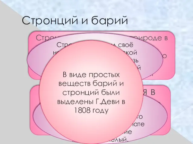 Стронций и барий Стронций встречается в природе в виде минерала целестина-сульфата стронция