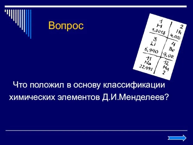 Вопрос Что положил в основу классификации химических элементов Д.И.Менделеев?