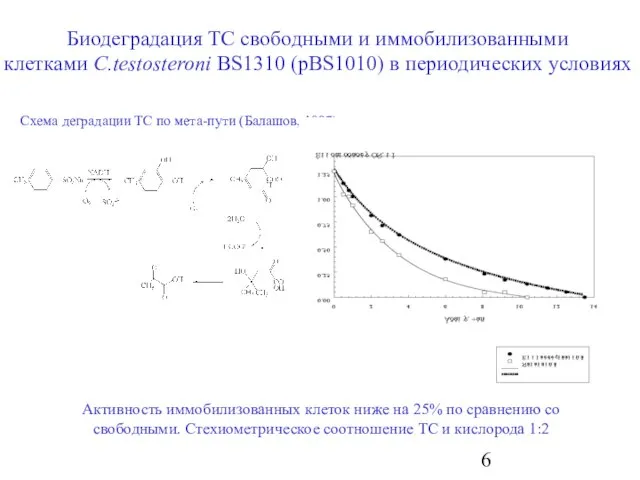 Биодеградация ТС свободными и иммобилизованными клетками C.testosteroni BS1310 (pBS1010) в периодических условиях