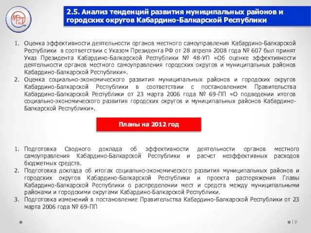 2.5. Анализ тенденций развития муниципальных районов и городских округов Кабардино-Балкарской Республики Оценка