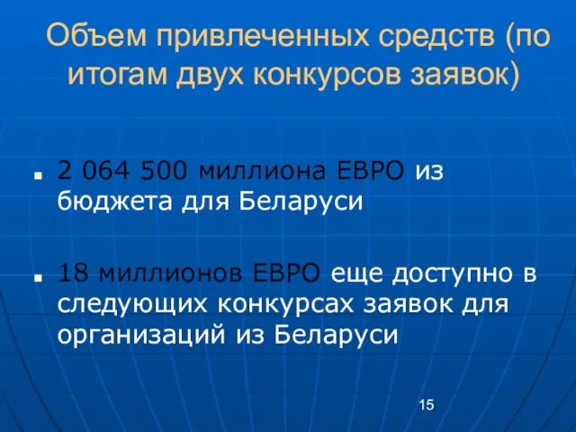 Объем привлеченных средств (по итогам двух конкурсов заявок) 2 064 500 миллиона