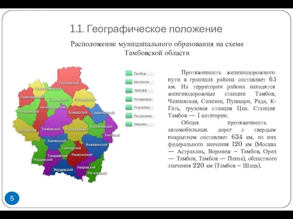 1.1. Географическое положение Протяженность железнодорожного пути в границах района составляет 65 км.