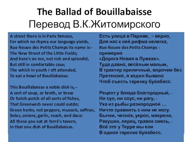 The Ballad of Bouillabaisse Перевод В.К.Житомирского