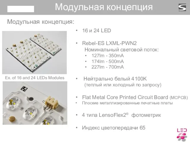 16 и 24 LED Rebel-ES LXML-PWN2 Номинальный световой поток: 127lm - 350mA