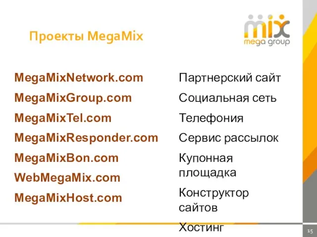 Проекты MegaMix MegaMixNetwork.com MegaMixGroup.com MegaMixTel.com MegaMixResponder.com MegaMixBon.com WebMegaMix.com MegaMixHost.com Партнерский сайт Социальная